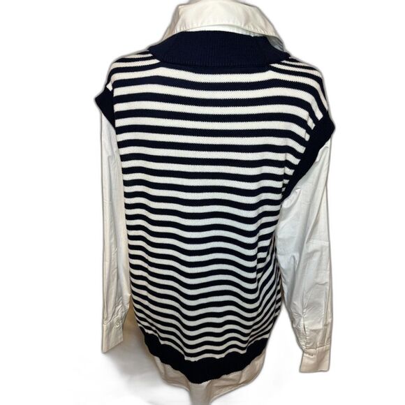 Charter Club Layered Sweater Striped Vest Shirt Intrepid Blue Combo Womens - Picture 5 of 6